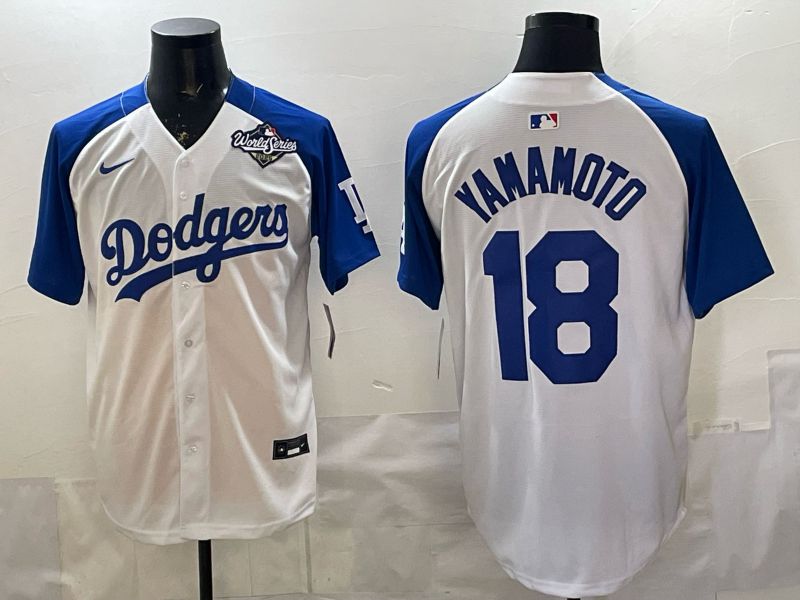 Men Nike 2026 Los Angeles Dodgers #18 Yamamoto White Blue Game MLB Jersey 12088->los angeles dodgers->MLB Jersey